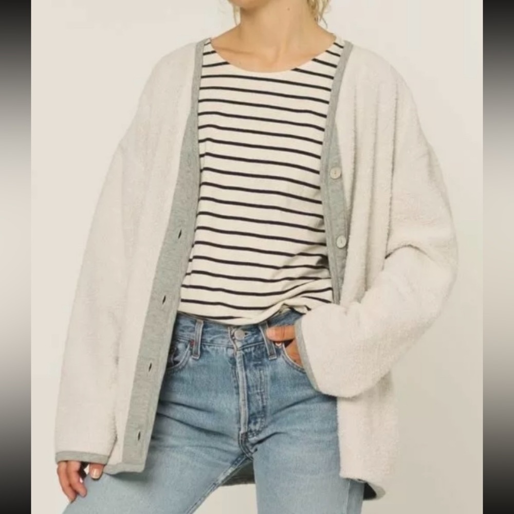 Calder blake reversible grey cardigan fleece sweater sweatshirt top